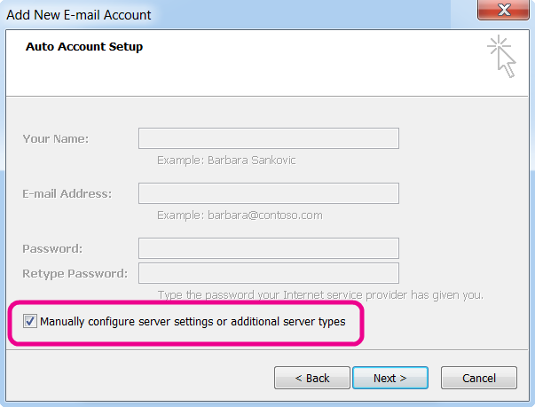 Manually configure server settings