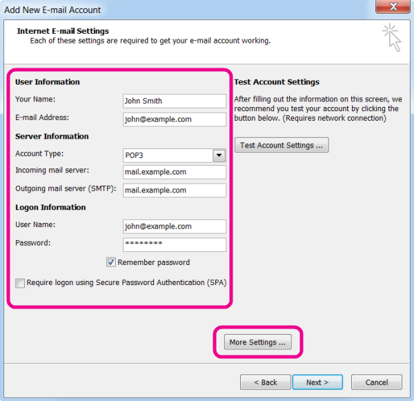 Enter server settings